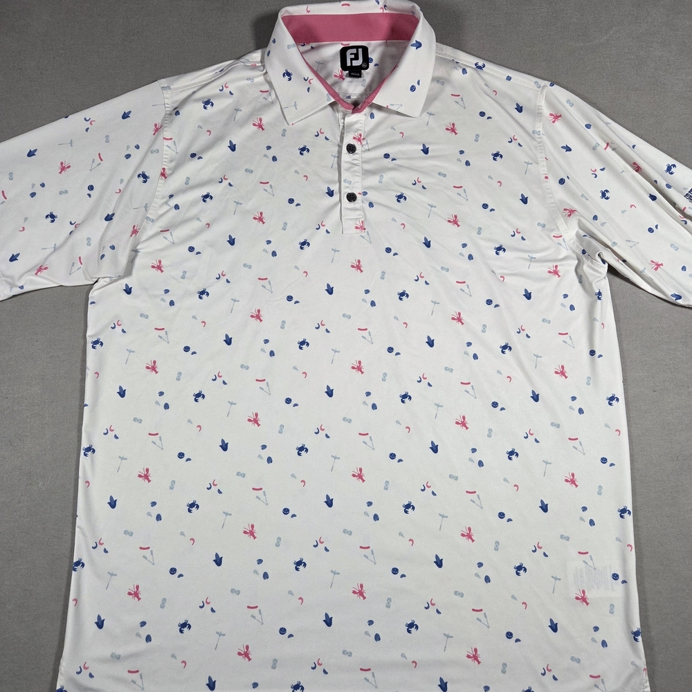 FootJoy White and Blue Men's Clam Bake Pattern Performance Golf Shirt XL